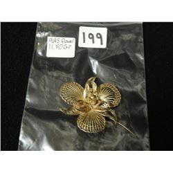925 RIBBON+LEAF WITH 925 SILVER BALL IN CENTRE BROOCH