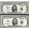 Image 1 : Lot of (2) 1953 $5 Silver Certificate Notes