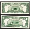 Image 2 : Lot of (2) 1953A $5 Silver Certificate Notes
