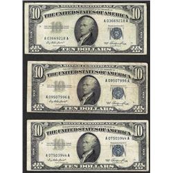 Lot of (3) 1953 $10 Silver Certificate Notes