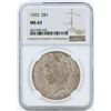 Image 1 : 1923 $1 Peace Silver Dollar Coin NGC MS63