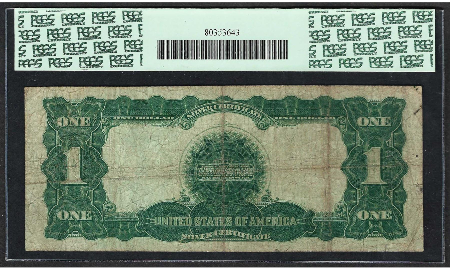 1899 $1 Black Eagle Silver Certificate Note SOLID SERIAL NUMBER PCGS ...