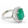 Image 2 : 14KT White Gold Certified 6.91 ctw Natural Oval Cut Emerald and Diamond Engageme