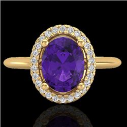 1.75 CTW Amethyst & Micro VS/SI Diamond Ring Solitaire Halo 18K Yellow Gold - REF-43T6M - 20999