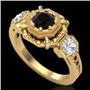 Image 1 : 1.01 CTW Fancy Black Diamond Solitaire Art Deco 3 Stone Ring 18K Yellow Gold - REF-96A4X - 37466