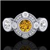 Image 2 : 1.51 CTW Intense Fancy Yellow Diamond Art Deco 3 Stone Ring 18K White Gold - REF-218K2W - 37714