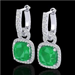6 CTW Emerald & Micro Pave VS/SI Diamond Earrings 18K White Gold - REF-125M5H - 22961