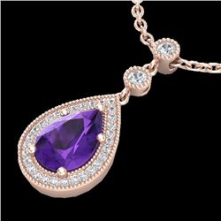2.25 CTW Amethyst & Micro Pave VS/SI Diamond Necklace Designer 14K Rose Gold - REF-40A2X - 23128
