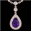 Image 2 : 2.25 CTW Amethyst & Micro Pave VS/SI Diamond Necklace Designer 14K Rose Gold - REF-40A2X - 23128