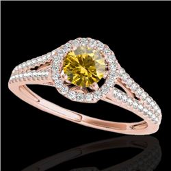 1.3 CTW Certified Si/I Fancy Intense Yellow Diamond Solitaire Halo Ring 10K Rose Gold - REF-162Y8K -