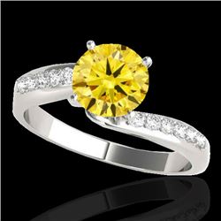 1.4 CTW Certified Si Fancy Yellow Diamond Bypass Solitaire Ring 10K White Gold - REF-180N2Y - 35079