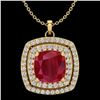 Image 1 : 2.52 CTW Ruby & Micro Pave VS/SI Diamond Halo Necklace 18K Yellow Gold - REF-76A4X - 20462