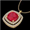 Image 2 : 2.52 CTW Ruby & Micro Pave VS/SI Diamond Halo Necklace 18K Yellow Gold - REF-76A4X - 20462