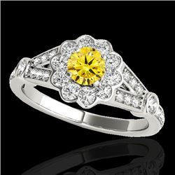 1.9 CTW Certified Si/I Fancy Intense Yellow Diamond Solitaire Halo Ring 10K White Gold - REF-227W3F 