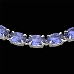40 CTW Tanzanite Eternity Tennis Necklace 14K White Gold - REF-330W5F - 23381