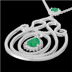 3.20 CTW Emerald & Micro Pave VS/SI Diamond Heart Necklace 14K White Gold - REF-162F4N - 22437