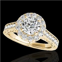 1.7 CTW H-SI/I Certified Diamond Solitaire Halo Ring 10K Yellow Gold - REF-178H2A - 33726