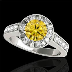 2 CTW Certified Si/I Fancy Intense Yellow Diamond Solitaire Halo Ring 10K White Gold - REF-236M4H - 