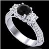 Image 1 : 1.81 CTW Fancy Black Diamond Solitaire Art Deco 3 Stone Ring 18K White Gold - REF-180A2X - 38024