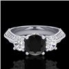 Image 2 : 1.81 CTW Fancy Black Diamond Solitaire Art Deco 3 Stone Ring 18K White Gold - REF-180A2X - 38024