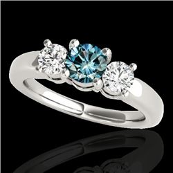 2 CTW Si Certified Fancy Blue Diamond 3 Stone Solitaire Ring 10K White Gold - REF-290Y9K - 35444