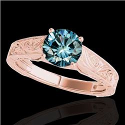 1.5 CTW Si Certified Fancy Blue Diamond Solitaire Antique Ring 10K Rose Gold - REF-236M4H - 35197