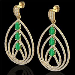 4 CTW Emerald & Micro Pave VS/SI Diamond Earrings 18K Yellow Gold - REF-307T3M - 22456