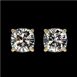 1 CTW Certified VS/SI Quality Cushion Cut Diamond Stud Earrings 10K Yellow Gold - REF-147X2T - 33068