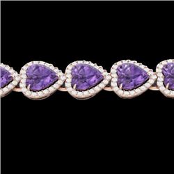 23 CTW Amethyst & Micro Pave Bracelet Heart Halo 14K Rose Gold - REF-378F5N - 22610