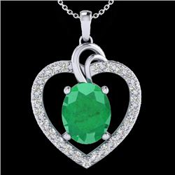 4 CTW Emerald & VS/SI Diamond Designer Inspired Heart Necklace 14K White Gold - REF-81Y8K - 20492