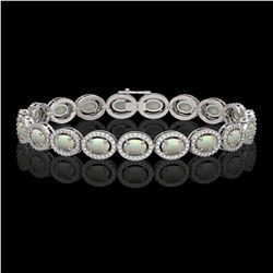 9.5 CTW Opal & Diamond Halo Bracelet 10K White Gold - REF-251T8M - 40466