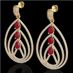 4 CTW Ruby & Micro Pave VS/SI Diamond Designer Earrings 18K Yellow Gold - REF-307A3X - 22458