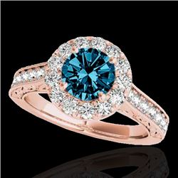 1.7 CTW Si Certified Fancy Blue Diamond Solitaire Halo Ring 10K Rose Gold - REF-178T2M - 33730
