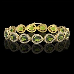 19.7 CTW Tourmaline & Diamond Halo Bracelet 10K Yellow Gold - REF-361Y3K - 41257