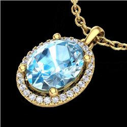 3 CTW Sky Blue Topaz & Micro Pave VS/SI Diamond Necklace Halo 18K Yellow Gold - REF-49H3A - 21074