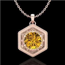 0.76 CTW Intense Fancy Yellow Diamond Art Deco Stud Necklace 18K Rose Gold - REF-94H5A - 37519