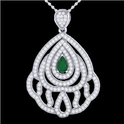 2 CTW Emerald & Micro Pave VS/SI Diamond Designer Necklace 18K White Gold - REF-178H2A - 21261