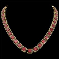 80.32 CTW Tourmaline & Diamond Halo Necklace 10K Yellow Gold - REF-1178N4Y - 41494