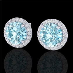 4 CTW Sky Blue Topaz & Halo VS/SI Diamond Micro Earrings Solitaire 18K White Gold - REF-65X8T - 2148