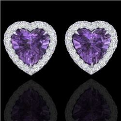 2 CTW Amethyst & Micro Pave VS/SI Diamond Earrings Heart Halo 14K White Gold - REF-42T8M - 21199