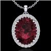 Image 1 : 2.75 CTW Garnet & Micro VS/SI Diamond Halo Solitaire Necklace 18K White Gold - REF-48A4X - 20590
