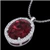 Image 2 : 2.75 CTW Garnet & Micro VS/SI Diamond Halo Solitaire Necklace 18K White Gold - REF-48A4X - 20590