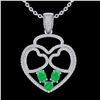 Image 2 : 3 CTW Emerald & Micro Pave Designer Inspired Heart Necklace 14K White Gold - REF-117F8N - 22539