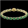 Image 2 : 23.25 CTW Emerald & VS/SI Diamond Tennis Micro Pave Halo Bracelet 14K Yellow Gold - REF-178W2F - 402