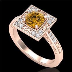 1.1 CTW Intense Fancy Yellow Diamond Engagement Art Deco Ring 18K Rose Gold - REF-140Y9K - 38156