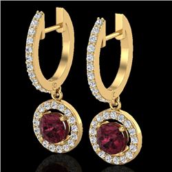 1.75 CTW Garnet & Micro Halo VS/SI Diamond Earrings 18K Yellow Gold - REF-82K8W - 23258