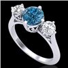 Image 1 : 1.51 CTW Intense Blue Diamond Solitaire Art Deco 3 Stone Ring 18K White Gold - REF-236X4T - 38083