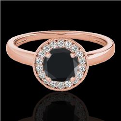 1.15 CTW Certified VS Black Diamond Solitaire Halo Ring 10K Rose Gold - REF-48Y2K - 33467