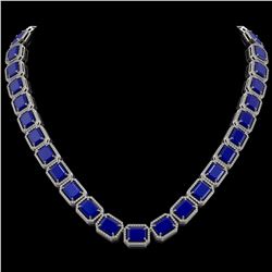 84.94 CTW Sapphire & Diamond Halo Necklace 10K White Gold - REF-859X5T - 41480