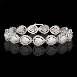 17.15 CTW Opal & Diamond Halo Bracelet 10K White Gold - REF-321Y6K - 41249